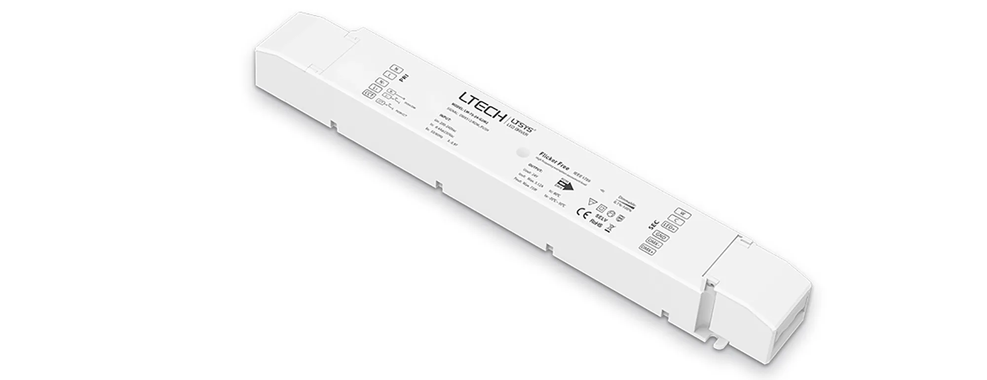 LM-75-24-G2M2  DMX524/RDM/Push DIM/CCT, 0-100% Dim, CV 75W, 24Vdc 3.12A, 200-240Vac, IP20, 5yrs Warranty.